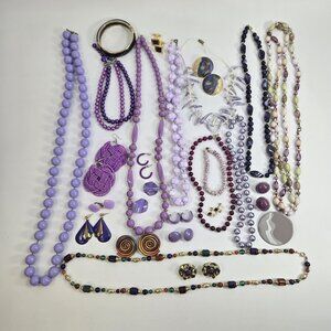 All Vintage Jewelry Lot Shades of Purple Lilac 25pc Romantic Feminine Boho Retro